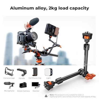 K&F CONCEPT 11" Magic Arm 1/4" Screw 360° Ball Heads Articulating Friction Camera Arm Mount for Monitor, LED Light, Webcam, Microphone, Camera Cage - size: 11 Inch
