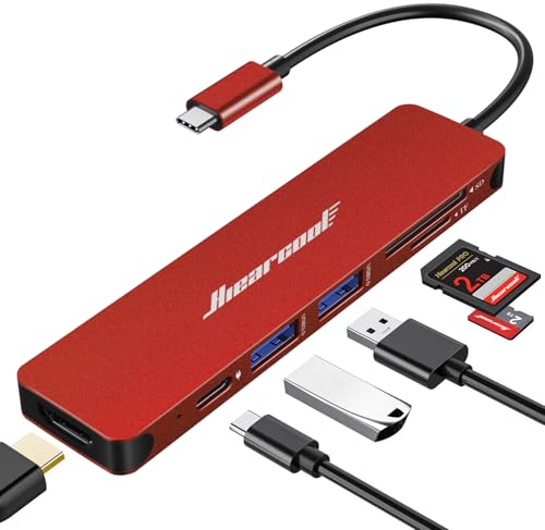 Hiearcool USB C Hub, USB-C to HDMI Multi-Port Adapter for MacBook Pro/Air, 7-in-1 USBC Dongle with 4K HDMI 100W Power Delivery SD/TF Card Reader Type-C Dock for Dell HP Lenovo Laptops-Dark Red - color: Dark Red