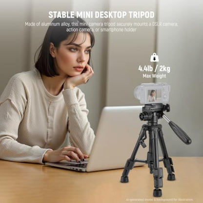 NEEWER Basic Mini Desk Tripod for Camera with 3 Way Pan Tilt Head & Handle, Small Portable Metal Tabletop Selfie Stick Stand with 1/4" Screw for DSLR Vlog Video Recording, Max Load 13.2lb, TP02 - style: TP02