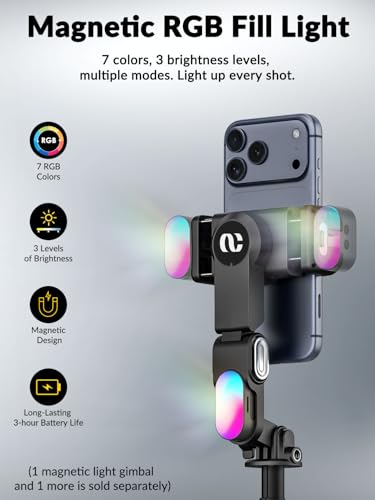 AOCHUAN 70.9” Auto-Open 4-in-1 Smartphone Gimbal Stabilizer for iPhone w/Magnetic Remote,AI Face Tracking Phone Stabilizer(No App Needed), 360°Rotating Gimbal w/RGB Light &Built-in Tripod, M3Pro Black - color: Black