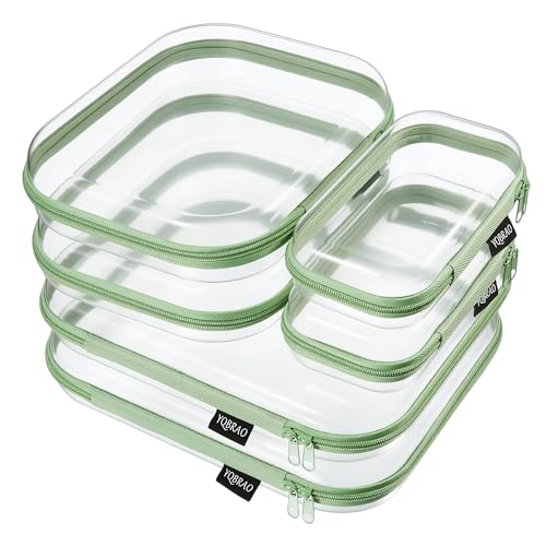 YQBRAO 6 Pack Sleek Green Clear Hard Shell Zipper Case, 1.2mm Heavy Duty Tech & Cord Organizer Pouches, Crush-Proof Electronic Storage for Travel, Tools & Diaper Bag (2L+2M+2S) - color: Green, size: 6 Pack (2L+2M+2S)