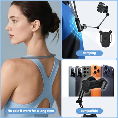 Neck Phone Holder, Hands Free POV/Vlog Neck Phone Holder for Recording, Anti-Shake Chest Strap, for iPhone Android, 360° Adjustable