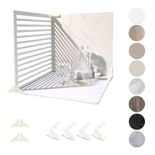 4PCS Double Sided Backdrop Boards, 16x16 inch Waterproof Photo Backdrop with 4PCS Board Brackets, 2PCS Pane Brackets, 1PCS 16x16 inch Window Shadow Pane for Food, Jewelry Photo Shooting - color: Marble/LightWall/EggshellYolk/BeanPasteBrown/Pane