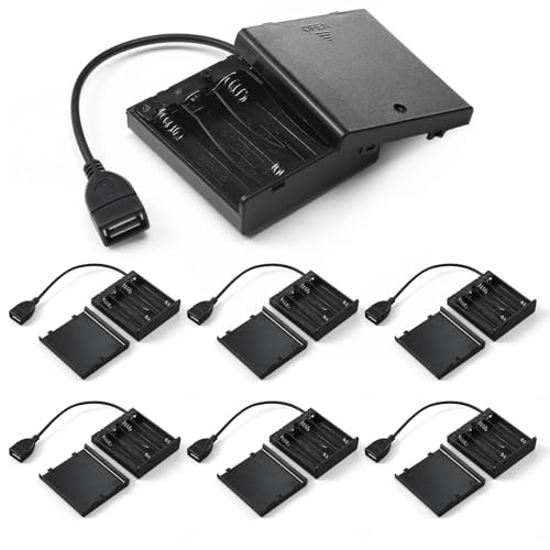 Copkim 6 Pcs USB Battery Pack for LED Lights, USB to Battery Pack for Plug in Lights, 5V Portable 4 AA Holder Box with Switch for Neon Signs Indoor Outdoor Party Decor (Black) - color: Black, style: 4 AA