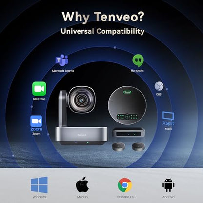Tenveo 4K PTZ Conference Room Camera System, AI Auto-Tracking 12X Optical Zoom USB3.0 HDMI PTZ Camera and Bluetooth Speakerphone with 2 Expansion Mics Kit Wide Angle for Large Room Meetings