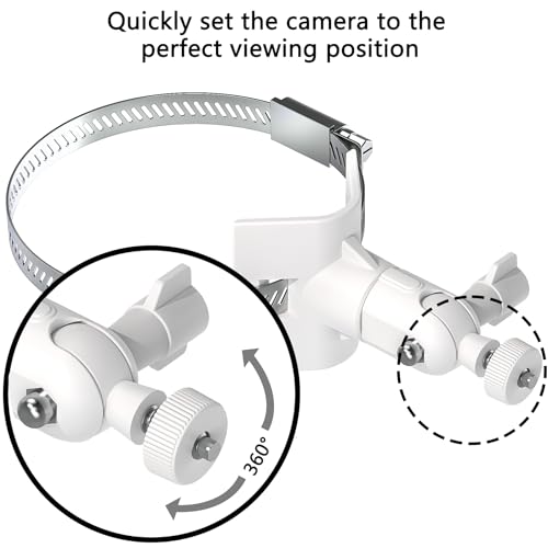 Universal Adjustable Stainless Mount Bracket Outdoor Security Camera 360 Degree hoop Hose Clamp Pipe Poles Mount No-drill holes Compatible with Reolink/Nest/Arlo/Eufy/Wyze and other camera (White) - color: White