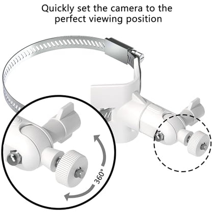 Universal Adjustable Stainless Mount Bracket Outdoor Security Camera 360 Degree hoop Hose Clamp Pipe Poles Mount No-drill holes Compatible with Reolink/Nest/Arlo/Eufy/Wyze and other camera (White) - color: White
