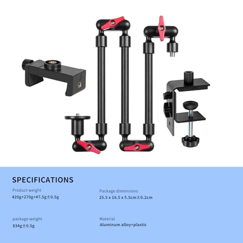 Magic Arm with Clamp, Long Articulating Arm Camera Mount, Adjustable Phone Mount Holder 360° Rotation, Mic Arm for Microphone, LED Lights, for Phone, Tripod, Desk, Table - size: 32"+clamp+phone clip