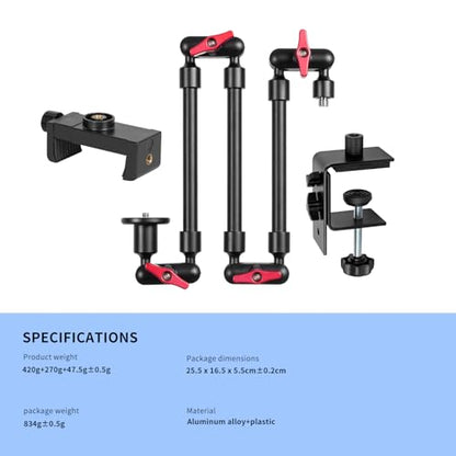 Magic Arm with Clamp, Long Articulating Arm Camera Mount, Adjustable Phone Mount Holder 360° Rotation, Mic Arm for Microphone, LED Lights, for Phone, Tripod, Desk, Table - size: 32"+clamp+phone clip
