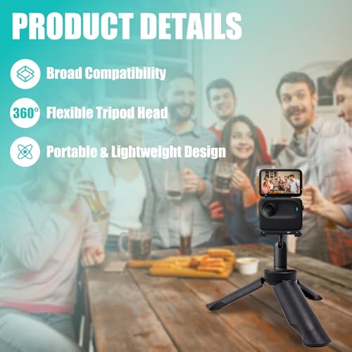 Mini Travel Tripod for DJI Osmo Pocket 3 & 2, 1/4"-20 Threaded Foldable Tabletop Stand with 360° Tripod Head, Compatible with Osmo Pocket 3 & 2, Cameras & Smartphones