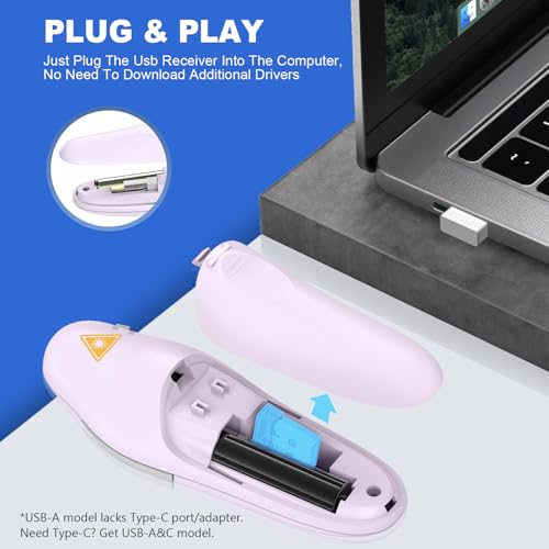 QUI Presentation Clicker Wireless Presenter Remote Clicker for PowerPoint Presentation Remote, PowerPoint Slide Advancer for Mac/Windows/Google Slide/Keynote, Purple, A - color: Purple