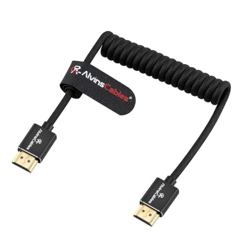 Alvin's Cables 8K HDMI 2.1 Coiled Cable 2ft, 8K@60Hz High-Speed HDMI Cable with Braided & 24K Gold Plated Connectors for Gaming, Home Theater, Monitor, TV, PS5, Xbox, Apple TV, Black - color: Black, size: Straight to Straight