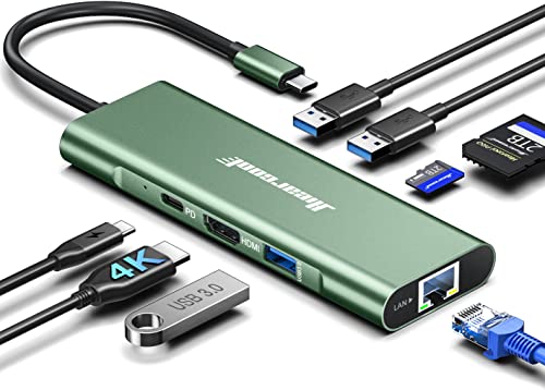 Hiearcool USB C Hub, 8 in 1 USB C Hub Multi-Port Adapter with Gigabit Ethernet, USB C to 4K@60Hz HDMI Dock Dongle for MacBook Pro Air M1 M2 and Type C Laptops-Green - color: Green