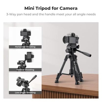 K&F CONCEPT 25" Mini Desk Tripod for Camera Video | Portable Aluminum Tripod for DSLR Cameras Phone, Lightweight Video Tripod for Travel. with Remote Max load 8.8 lbs. Black