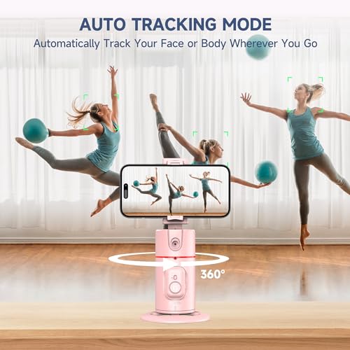 Auto Face Tracking Phone Holder, Gesture Control & Remote, Face Tracking Tripod 360 Rotation Body Phone Camera Mount Smart Shooting Holder, Cell Phone Selfie Stick Tripod, Expandable Pole (Pink) - color: Pink