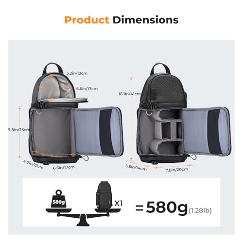 K&F CONCEPT Camera Sling Bag Crossbody Bag Camera Shoulder Backpack DSLR/SLR/Mirrorless Photography Bags Compatible with Canon/Nikon/Sony/Fuji/Gopro/DJI - color: Black, size: Medium