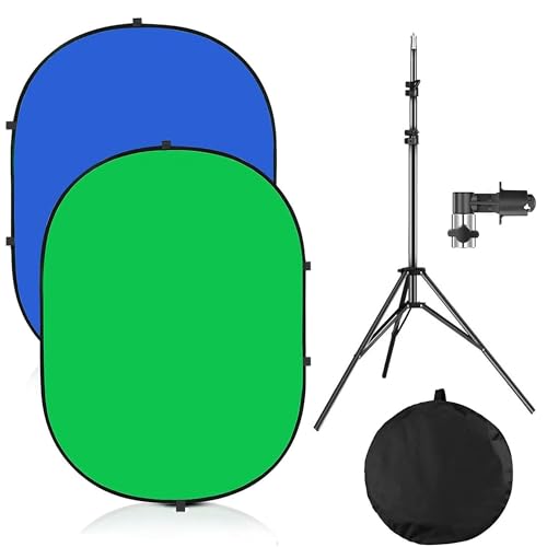 5x7ft/1.5x2m Chromakey Backdrop with 7.8ft/2.4m Stand, 2-in-1 Green Screen and Blue Screen Reversible Collapsible Background Panel for Photography Studio, Live Streaming, Video Shooting, Games - color: Green/Blue