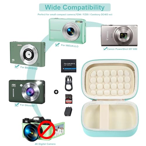 Leayjeen Hard EVA Camera Case Compatible with Canon PowerShot ELPH/IXUS, Kodak Pixpro FZ55/FZ45, Nikon Coolpix, Small Digital Camera, Shockproof Protective Camera Bag with Hand Strap-Green(Case Only) - color: Green