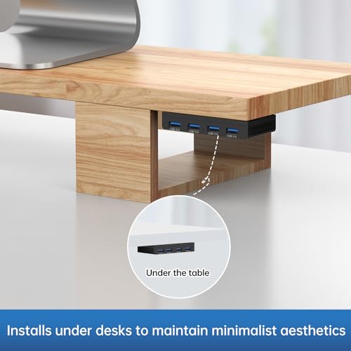 EJAY Magnetic USB 3.0 Hub, 4-Port Desk Mount USB Hub with 59in Data Cable, Industrial-Strength Magnetic Hub to Attach to a Desk/PC Case, Powered USB 3.0 Hub for PC, Mac, Desktop, Black - color: Black