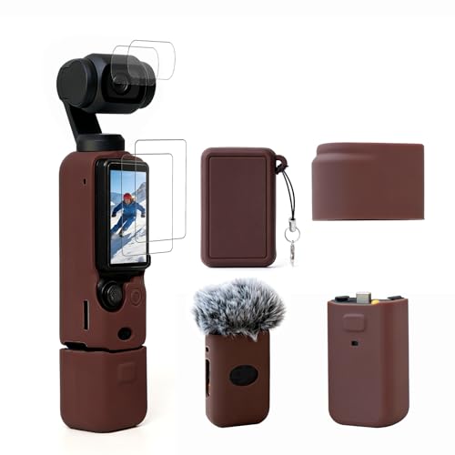 Case for DJI Osmo Pocket 3/Xtra Muse Camera, Soft Silicone Protective Case, Anti-Scratch, Slim Fit Skin with mic Cover and Screen Protector Accessories for Osmo Pocket 3/Xtra Muse (Brown) - color: Brown