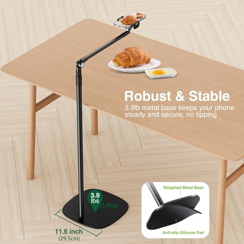 elitehood Floor Phone Stand Overhead Video Recording, 360 Degrees Swivel Tilt Adjustable iPhone Stand for Bed, Chair, Desk, Floor Phone Holder Compatible with iPhone 15, 14, 13, 12, Android Phone - style: Floor Stand