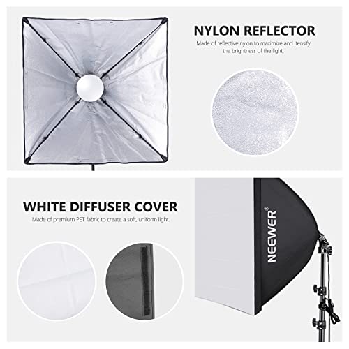 NEEWER 700W Equivalent Softbox Lighting Kit, 2Pack UL Certified 5700K LED Lighting Bulbs, 24x24 inches Softboxes with E26 Socket, Photography Continuous Lighting Kit Photo Studio Equipment