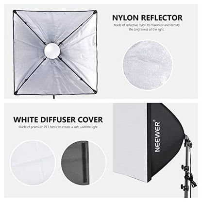 NEEWER 700W Equivalent Softbox Lighting Kit, 2Pack UL Certified 5700K LED Lighting Bulbs, 24x24 inches Softboxes with E26 Socket, Photography Continuous Lighting Kit Photo Studio Equipment