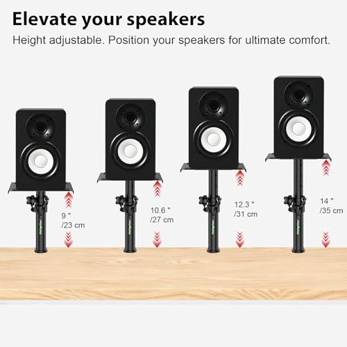 Pair of Desktop Speaker Stands Clamp-on Studio Monitor Stands Height Adjustable 9"-14" Desk Mount Speaker Riser Speaker Stands Home Audio - size: Basic