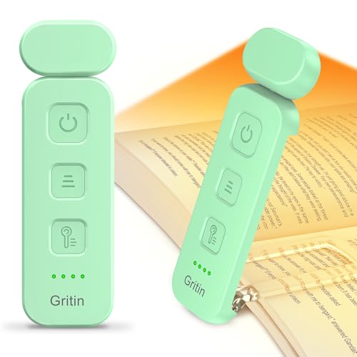 Gritin Reading Light, Rechargeable Book Light for Reading in Bed | Eye Caring 3 Color Temperatures, 5-Level Dimmable Brightness, Long Lasting, Compact Size Clip on Book Lamp for Bookworms-Cyan - color: Cyan