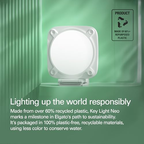 Elgato Key Light Neo with Monitor Mount, Studio Light | Adjusts for all skin tones, Up to 1000 lumens with USB power, Edge-lit, glare-free design, Effortless mount, Zero plastic - color: White, style: Key Light Neo