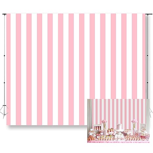 10x8ft Pink and White Stripes Photo Backdrop Girls Theme Birthday Party Baby Shower Decoratio Photo Props Family Photoshoot Portrait Studio Props KU229 - color: Pink, size: 10x8FT