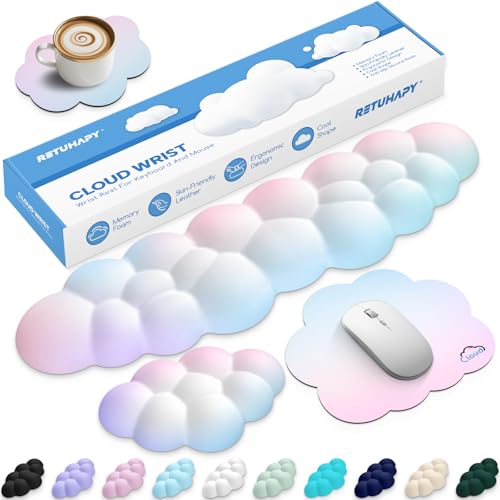Cloud Wrist Rest Keyboard Cushion, 4-in-1 Ergonomic Cloud Keyboard Wrist Rest and Mouse Pad Set with Memory Foam Arm Support for Palm, Cute Desk Accessory for PC Gaming Setup, Rainbow - color: 02 Rainbow, size: Tenkeyless