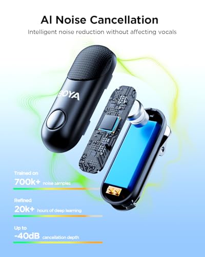 BOYA Magic USB-C Wireless Lavalier Microphone, 30Hrs Battery,328FT Los Range, Safety Track&Limiter, Ai Noise Reduction Type-C Wireless Lapel Mini Mic for Android iPhone 17/16 Audio Video Live YouTube - style: Magic-05(USB Type-C)