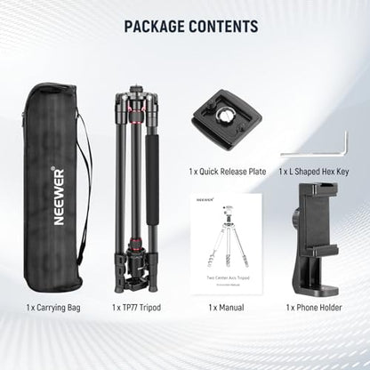 NEEWER 77" Camera Tripod Monopod with Cell Phone Holder Compatible with iPhone for Video Recording, Compact Aluminum Travel Stand with Ball Head QR Plate Bag Cleaning Cloth, Max Load 34lb, TP77 - style: Travel Tripod w/Cleaning Cloth