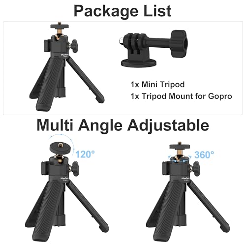 MINIFOCUS Extendable Mini Camera Tripod, 360° Ball Head with Cold Shoe, 4 Levels Adjustment Small Selfie Stick for Gopro Hero 13/12/11/10 DJI Osmo Pocket 4/3 Action 5 Pro insta360 X5/X4 - color: T1013