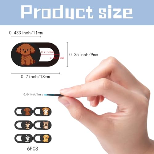 6Pcs 6 Styles Laptop Camera Cover Slide Dog 0.04 Inch Ultra Thin Webcam Cover Cute Privacy Guard Webcam Protector for Desktop Computer Tablet Phone Notebook Mini PC Accessories Office Use