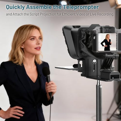 Desview P8 Universal Teleprompter for Smartphone Camera, DSLR Webcam Tablet up to 10" with Bluetooth Remote Foldable Design for Live Streaming Video Recording YouTube TikTok Videos - size: P8 Teleprompter