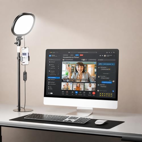 PQRQP Ring Light for Desk, Soft Lighting for Zoom & Video Calls, Selfie Light with Stand & Phone Holder, CRI 97+ Webcam Light for Recording, Streaming, Home Office