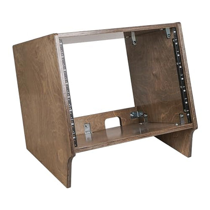 Sound Town DIY 8U Angled Desktop Turret Studio Rack with Solid Baltic Birch Plywood, Weathered Brown, Assembly Required (SDRK-8SLB) - size: 8U, Weathered Brown
