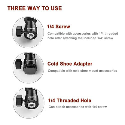 Camera Hot Shoe Mount with 1/4" Screw and Ball Head Adapter - Compatible with Camera, Camcorder, Smartphone, Action Camera, LED Lights, Microphone - 2 Pack