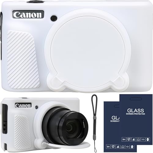 Camera Case for Canon PowerShot SX740/ SX730 Digital Camera,SX740 HS Case, Soft Silicone Protective Case Removable Lens Cover,Comes with 2 Screen Protectors and 1 Wrist Strap. (White) - color: White