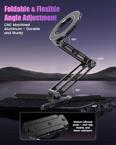 CAMBOFOTO Magnetic Phone Tripod Stand for iPhone, Aluminum Strong Magnetic Pocket Cell Phone Stand, Arca-Swiss Compatible with iPhone 17 16 15 14 13 12 Series/Android (Black) - color: Black