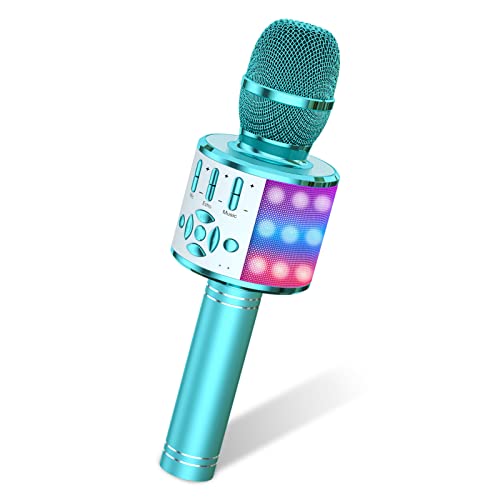 Amazmic Kids Karaoke Microphone Machine Toys for Girls Bluetooth Microphone with LED Light, Father's Day Birthday Gift for Girls Boys 3 4 5 6 7 8 9 10 11 12 Year Old Kids Toys(Blue) - color: Blue