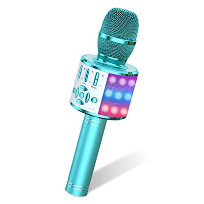 Amazmic Kids Karaoke Microphone Machine Toys for Girls Bluetooth Microphone with LED Light, Father's Day Birthday Gift for Girls Boys 3 4 5 6 7 8 9 10 11 12 Year Old Kids Toys(Blue) - color: Blue