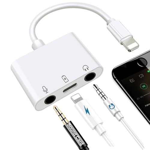 Microphone & 3.5mm Headphone Adapter for iPhone Microphone Adapter for Live-Streaming with Charging Port Lighting to Audio & MIC Adapter Compatible with iPhone/iPad