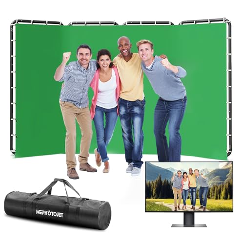 7.87ft x 13.12ft Green Screen Backdrop Kit with Stand, Adjustable Background with Heavy Duty Stand, Large Collapsible Backdrop for Studio Photography, Video Shooting, Live Streaming, Gaming