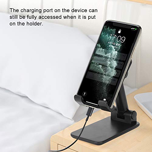 Desktop Phone Holder, Adjustable Foldable Stand with Mirror Face Bracket for 12.9 Inch Tablet and Smartphone, for Home Office Live Broadcast Entertainment, Black