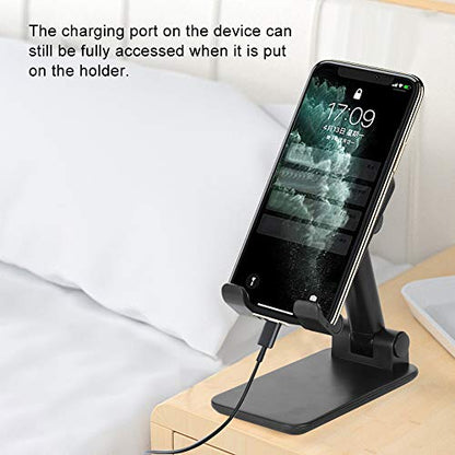 Desktop Phone Holder, Adjustable Foldable Stand with Mirror Face Bracket for 12.9 Inch Tablet and Smartphone, for Home Office Live Broadcast Entertainment, Black