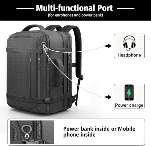 Ample Space Travel Backpack with LifetimeWarranty,Expandable Carry on Backpack with Cable Access Port,Fits 17.3"Laptop Notebook,Water Resistant Weekender Backpack Business Trips,Daily Travel,Black - color: Black, size: 17.3inch (19"x12.5"x8.5")
