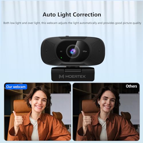 4K Webcam with Microphone, 1080P 60fps Webcam for PC, 8MP UHD 92° Wide Angle Len, Automatic Light Correction, USB Camera with Privacy Cover, External Computer Camera for Business Meeting/Video Call - style: 4K Webcam with Noise-reducing Mic